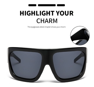 Macro detail of high-quality metal hinge on oversized black square frame sunglasses