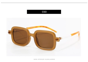 Détail de lunettes de soleil carrées écaillées avec branches à motif léopard texturé