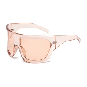Oversized peach pink wrap-around shield sunglasses for men and women in retro style
