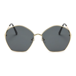 Chic oversized polygon sunglasses with gold metal frames and dark grey lenses for women