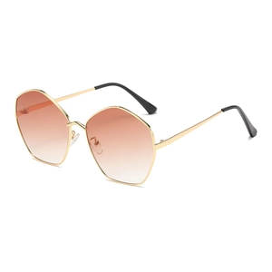 Chic polygonal gold metal sunglasses with gradient pink lenses and UV protection