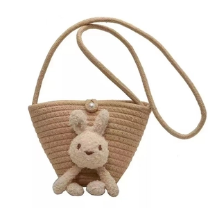 Sac seau tissé avec lapin mignon pour enfants, idéal pour la plage et les vacances