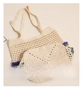 Détail de la base du sac cabas au crochet avec structure de tissage renforcée