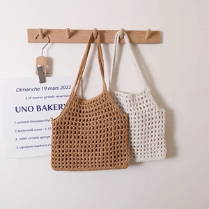 Sac À Main Tissé En Corde De Coton Ajouré Pour Femmes Avec Pochette Intérieure À Cordon Style Bohème Plage