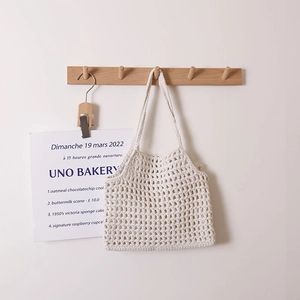 Sac fourre-tout évidé en coton crocheté blanc crème pour vacances à la plage