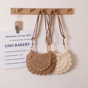 Crochet Cotton Woven Crossbody Bag For Women Hollow Lace Scalloped Half Circle Beach Casual Shoulder Purse
