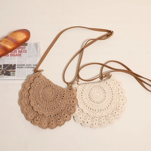 Handcrafted crochet crossbody bags in khaki and beige with elegant scallop layered textures