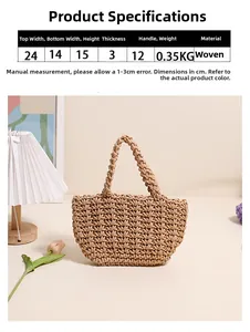 Detailed size specifications for woven straw handbag with dimensions in centimeters