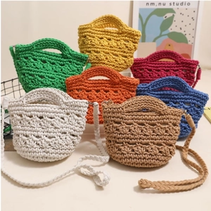 Women Hand Woven Cotton Thread Crossbody Bag Hollow Out Crochet Mini Handbag Bohemian Summer Beach Holiday Phone Purse