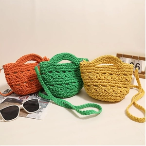 Cute mini woven cotton crochet crossbody phone bags in orange green and yellow colors