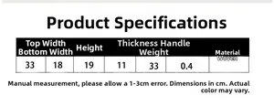 Detailed size chart for straw shoulder bag with measurements in cm for beach tote