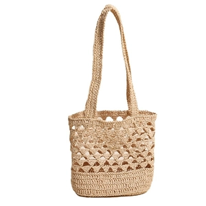 Sac fourre-tout en raphia fait main avec motif crochet ajouré pour les vacances à la mer