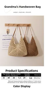 Detailed view of handmade woven tote bag with hollow pattern for summer beach use