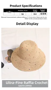 Vue détaillée d'un chapeau de soleil en raphia avec bord de 10cm et broderies colorées