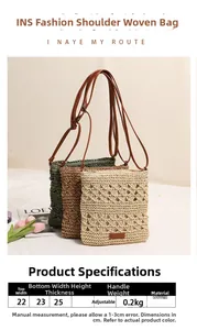 Detail view of woven shoulder bag dimensions 22x25cm with adjustable strap and color options