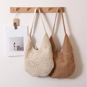 Sac À Épaule Crocheté À La Main Fleur En Coton Grande Capacité Motif Floral Ajouré Vacances Plage Bohème Pour Femmes