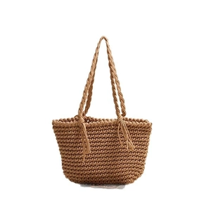 Handwoven dark brown cotton thread tote bag with fringe details and woven strap
