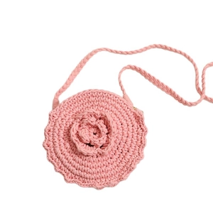 Handmade pink round crochet flower shoulder bag for summer beach vacation style