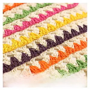 Detailed close-up of colorful zigzag patterns and handwoven texture on beach bag