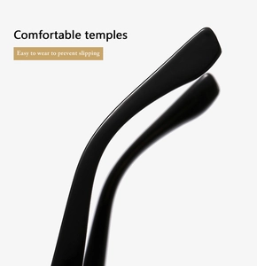 Detail of ergonomic black glasses temples designed for anti-slip comfort and secure fit