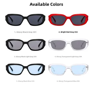 Six assorted vintage sunglasses displayed in a 3x2 grid showing various frame and lens colors