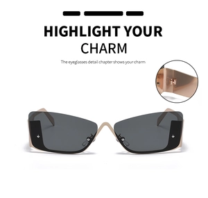 Macro detail of high-quality metal hinge on tech-style cat-eye semi-rimless sunglasses