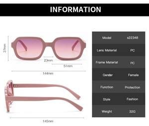 Tableau des tailles et spécifications détaillées des lunettes de soleil roses