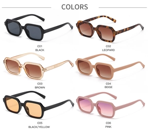 Grille détaillée de lunettes de soleil carrées en noir, léopard et couleurs gelée