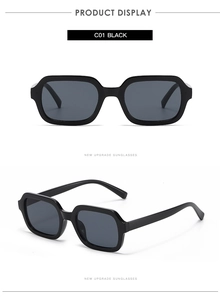 Vue macro de lunettes de soleil rectangulaires rétro noires avec monture améliorée C01