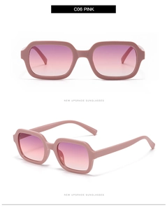 Vues détaillées des lunettes de soleil carrées rose gelée avec verres dégradés en C06
