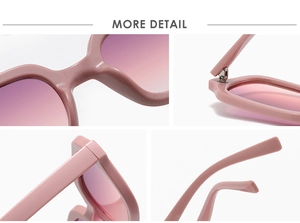 Détails de lunettes de soleil rose gelée avec charnières métal et verres dégradés