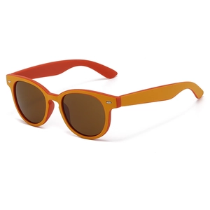Trendige Kinder Sonnenbrille oval zweifarbig orange gelb mit dunklen UV Schutzgläsern