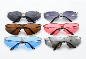 Détails de six variantes de couleurs de lunettes de soleil demi-cerclées avec croissant