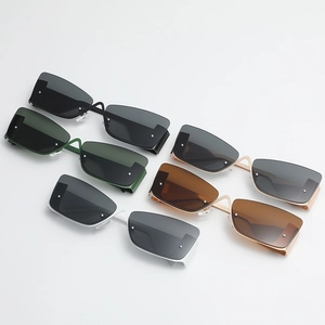 Cat eye semi-rimless sunglasses in five colors with futuristic metal frames and rivets