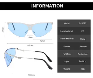 Tableau des tailles détaillé pour lunettes de soleil Y2K yeux de chat demi-cerclées
