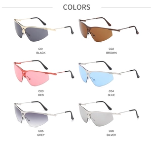 Six couleurs de lunettes de soleil demi-cerclées Y2K incluant noir, marron, rouge et bleu