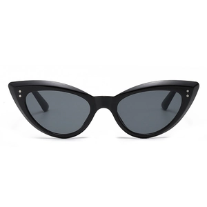 Classic black cat eye sunglasses with grey lenses and silver stud details on frame