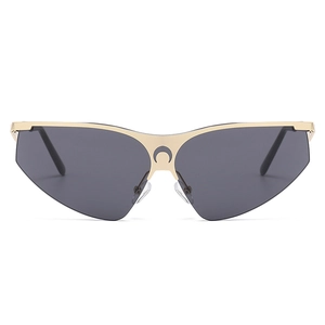 Lunettes de soleil Y2K à demi-monture dorée avec motif croissant de lune et verres gris