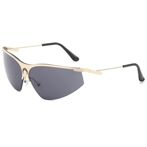 Lunettes de soleil Y2K demi-cerclées avec pont lune dorée et verres gris pour femmes