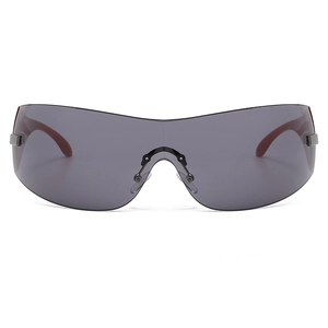 Occhiali da sole shield Y2K senza montatura grigi con stanghette rosso scuro da donna
