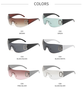 Matrix view of oversized rimless sunglasses in six vibrant color options and sporty Y2K styles