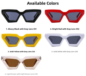 Multiple color options for polygon sunglasses featuring thick geometric frames in jelly hues
