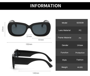Detailed size chart and specifications for vintage oval sunglasses with thick PC frames