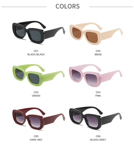 Collection of retro wide-frame sunglasses in six diverse colors on a white background