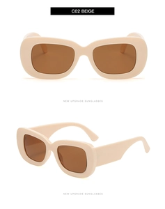 Beige chunky retro sunglasses with dark brown lenses and wide legs in double-view detail