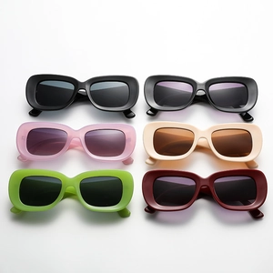 Retro rectangle thick frame sunglasses set in six assorted colors with UV protection