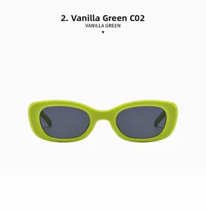 Détail de lunettes de soleil ovales vert vanille avec verres gris foncé, modèle C02