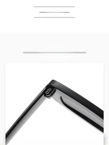 Detail view of strong metal hinge construction on stylish black square sunglasses