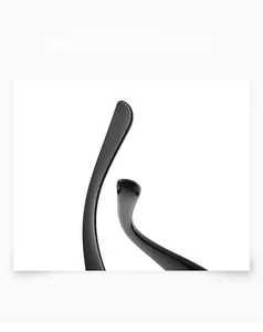 Detailed close-up showing the smooth finish and rounded tips of black glossy sunglass arms