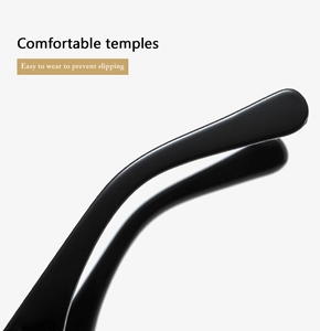 Detail of ergonomic black glasses temples featuring comfortable anti-slip design